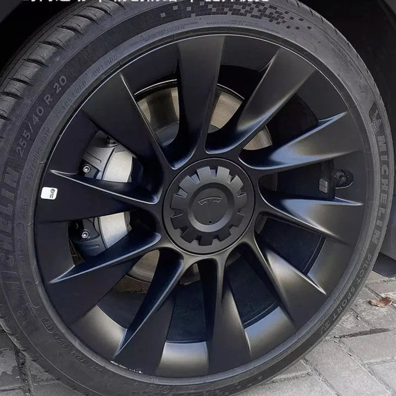 Tesla Wheel Center Cap - Floating Emblem Hub Caps for Model Y 20/21 inch OEM Wheels, Satin Black ABS Cover