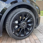 Tesla Wheel Center Cap - Floating Emblem Hub Caps for Model Y 20/21 inch OEM Wheels, Satin Black ABS Cover-1