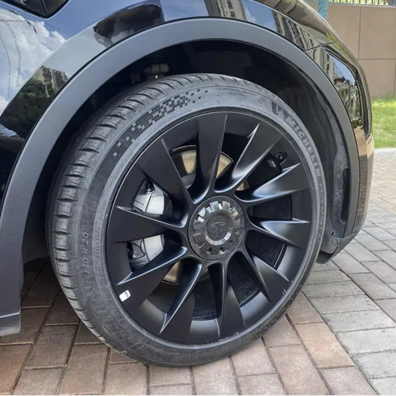 Tesla Wheel Center Cap - Floating Emblem Hub Caps for Model Y 20/21 inch OEM Wheels, Satin Black ABS Cover-1