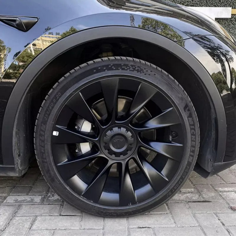 Tesla Wheel Center Cap - Floating Emblem Hub Caps for Model Y 20/21 inch OEM Wheels, Satin Black ABS Cover-2
