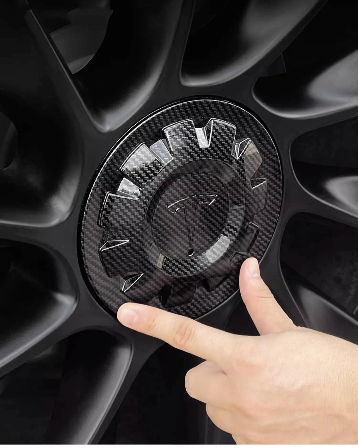 Tesla Wheel Center Cap - Floating Emblem Hub Caps for Model Y 20/21 inch OEM Wheels, Satin Black ABS Cover-4