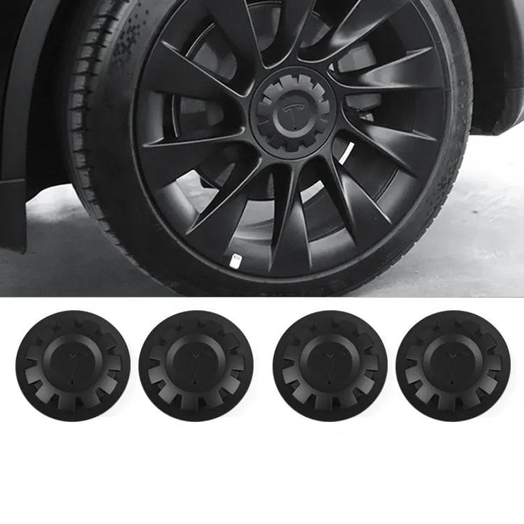 Tesla Wheel Center Cap - Floating Emblem Hub Caps for Model Y 20/21 inch OEM Wheels, Satin Black ABS Cover-5