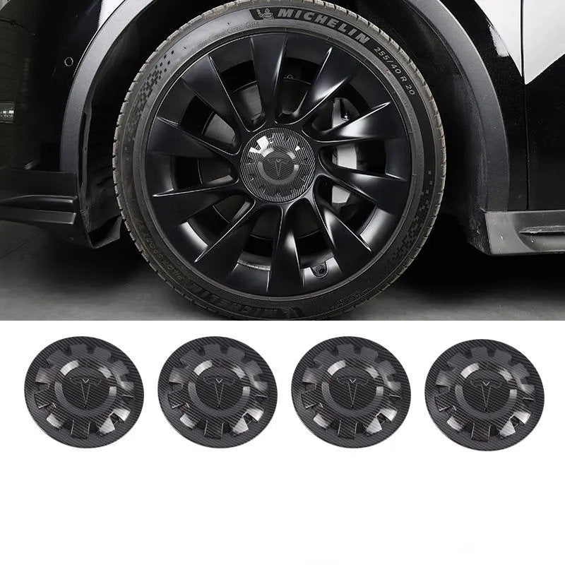 Tesla Wheel Center Cap - Floating Emblem Hub Caps for Model Y 20/21 inch OEM Wheels, Satin Black ABS Cover-8