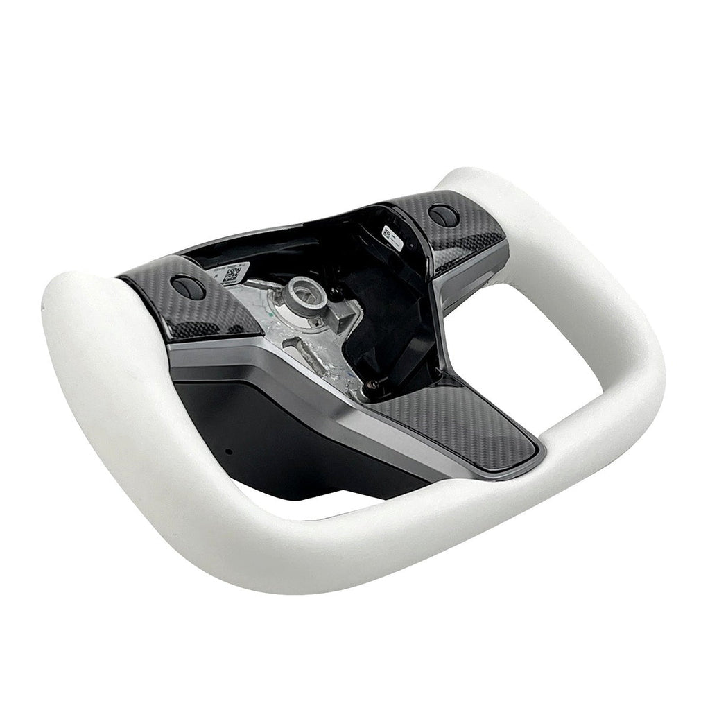 White Leather Yoke Steering Wheel for Tesla Model 3/Y - Teskay