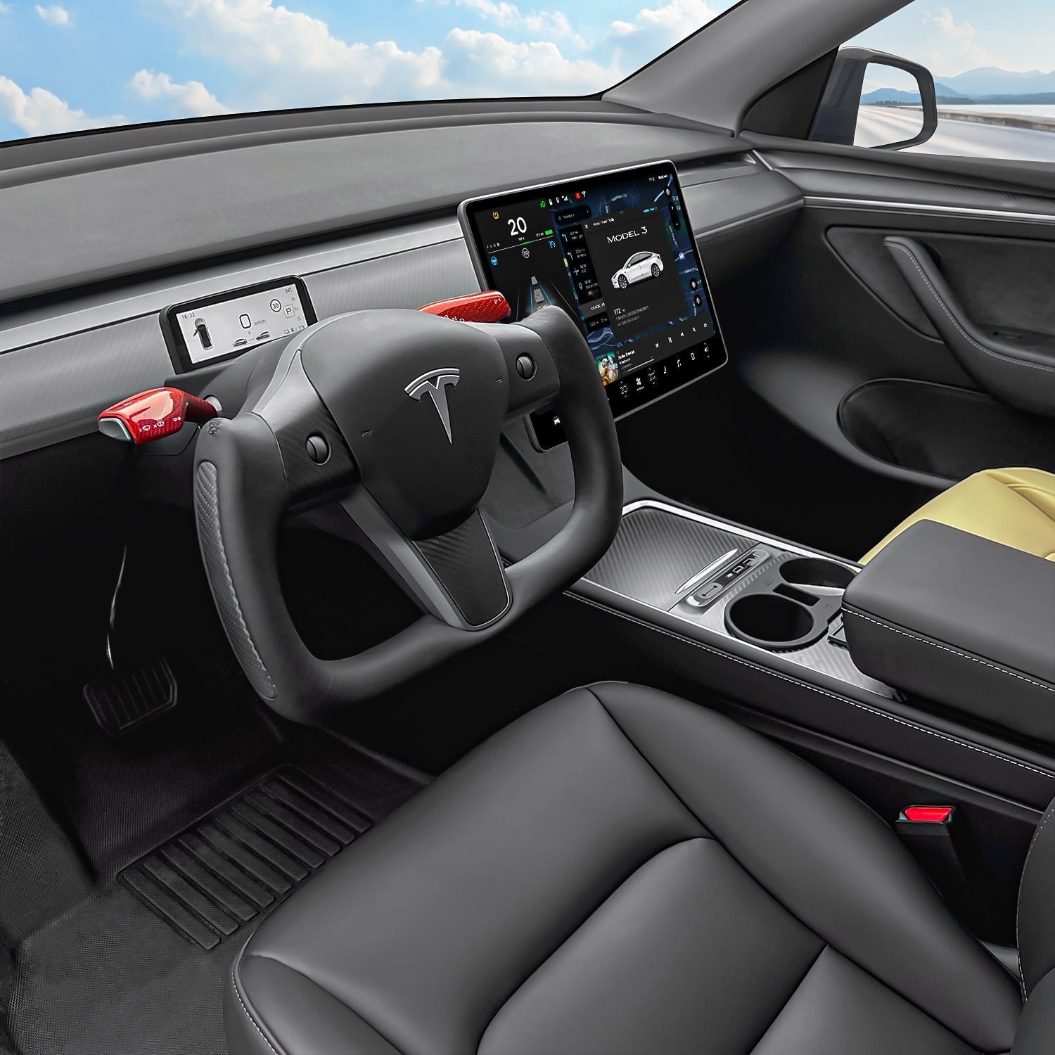 Yoke Carbon Fiber Steering Wheel for Tesla Model 3 / Y - Teskay