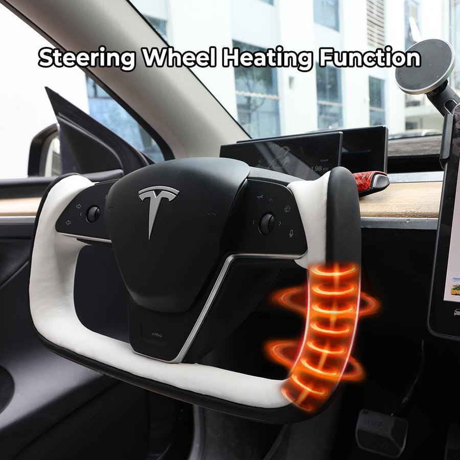 Yoke Style Steering Wheel for Model 3 / Y（Black & White Leather）- Teskay
