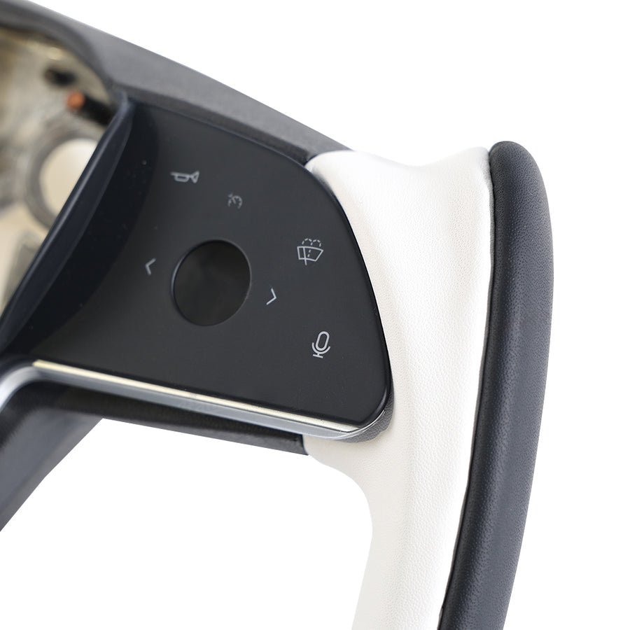 Yoke Style Steering Wheel for Model 3 / Y（Black & White Leather）- Teskay