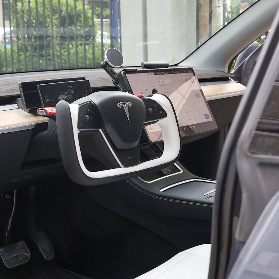Yoke Style Steering Wheel for Model 3 / Y（Black & White Leather）- Teskay