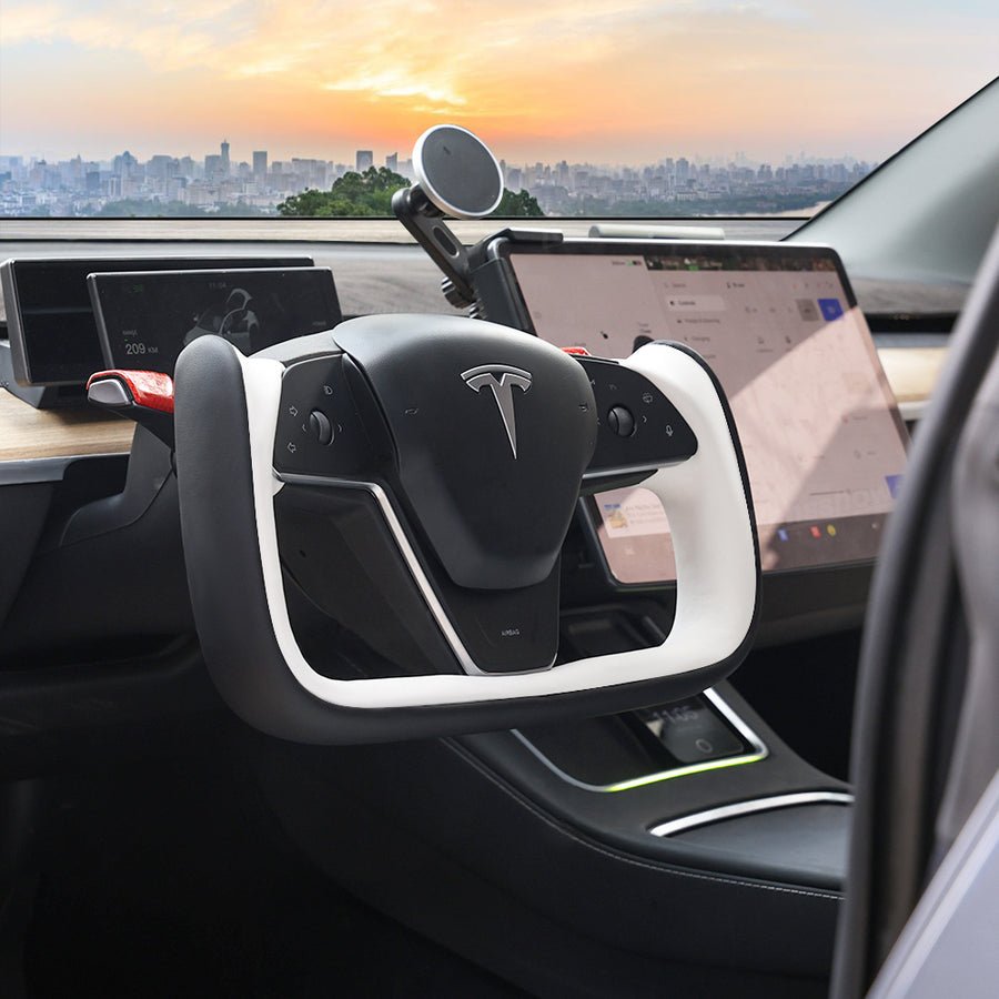 Yoke Style Steering Wheel for Model 3 / Y（Black & White Leather）- Teskay